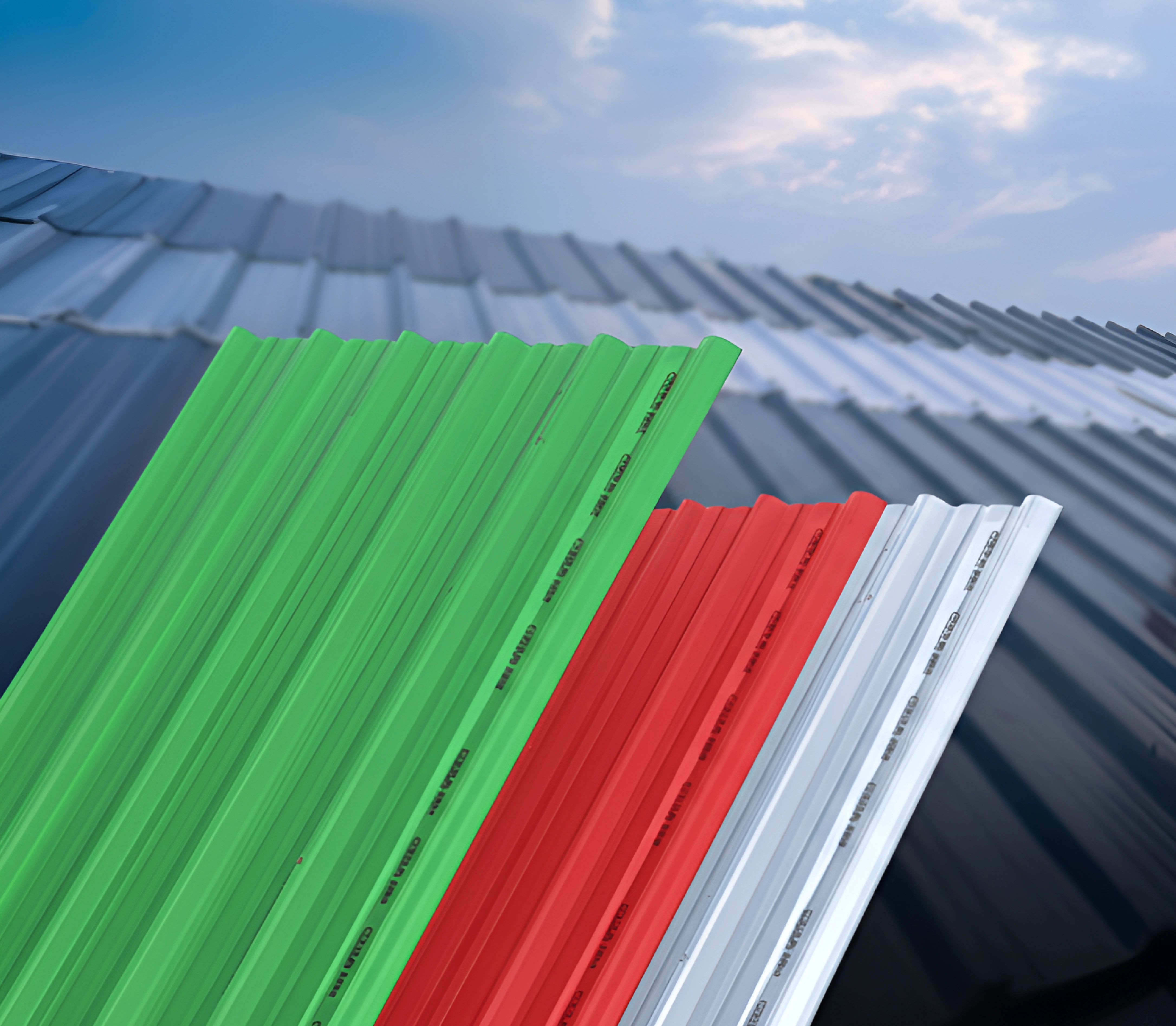 Industrial colored metal sheets on roof